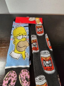 The Simpsons Homer Duff Biersocken für Herren 6-12. 2 Paar Crew-Socken. Neu mit Etikett - Bild 1 von 11