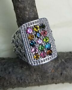 NEW Colleen Lopez Sterling Silver Multicolor Tourmaline Rectangular Ring-Size 7