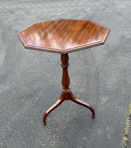 Antique Nathan Margolis solid mahogany spider foot candle stand c 1900 w inlay Cover