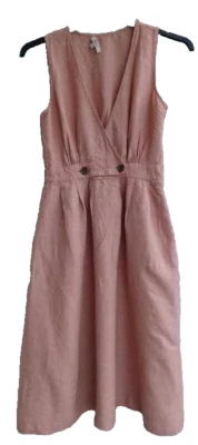 Vestido Madewell Lino Botón Cintura Sin Mangas Cuello en V Envolvente Rosa con Bolsillos Talla 2 Foto 1 de 4