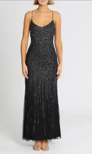 ADRIANNA PAPELL Long All Over Beaded Black Dress Size 12 AU WITH DEFECTS - Picture 1 of 14