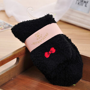 Women's Candy Color Sweet Bow Fuzzy Socks Autumn Winter Cozy Socks Bed Socks