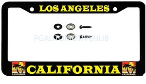 License Plate Frame Black Stainless Steel Vinyl Lettering FOR LOS ANGELES Cal - Foto 1 di 3