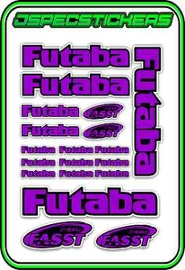 FUTABA RC STICKERS A5 SHEET R/C PLANE CAR BUGGY HELI REMOTE CONTROL PURPLE BLACK - Picture 1 of 8
