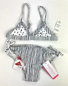 Seafolly Girl’s White/Black Striped Bikini Swimsuit Set Size 6 - Picture 1 of 3