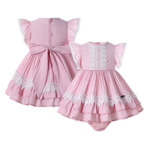 Toddler Girls Dress Size 2T 6-18M Pink Button Closure Dress w / Tocado Knicker - Imagen 1 de 12