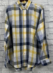 NWT J Mclaughlin Men's Linen Button Down Long Sleeved Shirt Sz XL Plaid - Picture 1 of 6