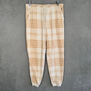Aerie Cream & Tan Plaid Soft Cozy Pull On Jogger Lounge Pants Size Medium - Picture 1 of 7