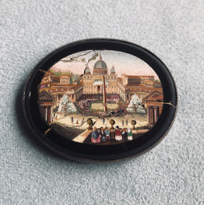Antyczna broszka z mikro mozaiką Plac św. Piotra Rzym ludzie początek XIX wieku
