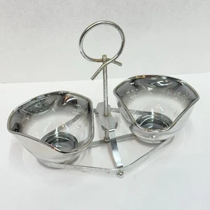 Silver Fade Glass Condiment Set with Metal Caddy MCM - Picture 1 of 19