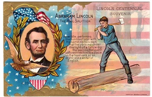 Nash Patriotic Abraham Lincoln, Rail Splitter~VTG Centennial Souvenir Postcard - Picture 1 of 2