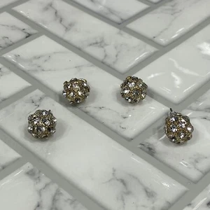 2 Pair Lia Sophia "Glitter Ball" Stud Earrings W/Gold Tone Clear Cut Crystals - Picture 1 of 6