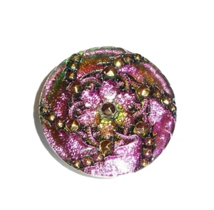 Pretty Hurricane Czech Glass Shank Button 32mm Peach Green w/Black & Gold Accent - Picture 1 of 8