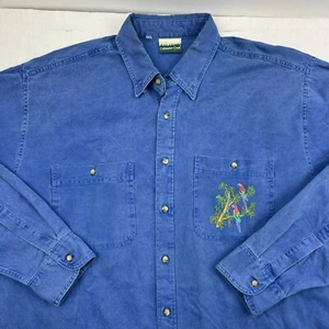 Vintage Parrot Button Up Shirt Adult Large Blue Collared Animals Nature 90s  - Picture 1 of 18