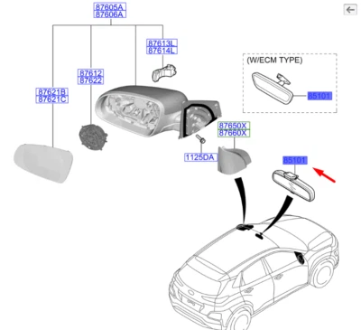 HYUNDAI KONA MK1 Interior Rear View Mirror 85101D2000 NEW GENUINE - Image 1 of 2