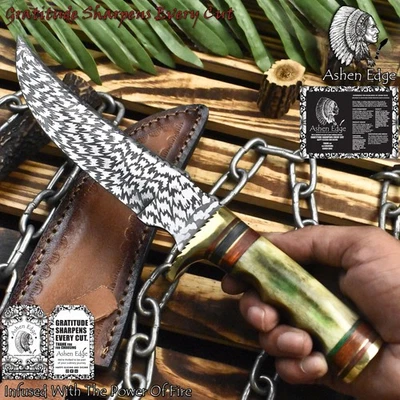 Ashen Edge Handmade Bowie Knife AUS-8 Steel Bone Brass Guard Camping Collectible - Image 1 of 4