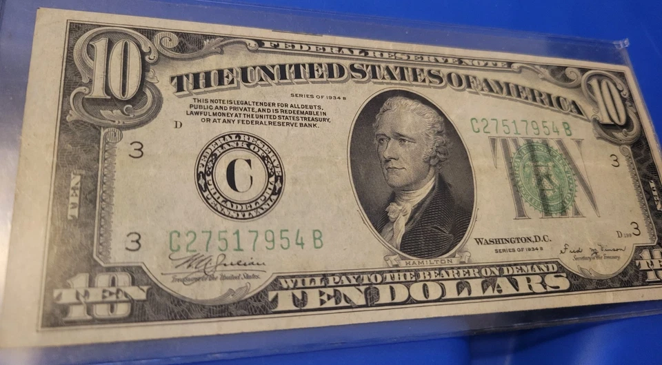 FR-2007C $10 1934-B Federal Reserve Note Philadelphia C-B Block - Image 1 of 3