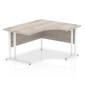 Bureau croissant droit Impulse 1400 mm gris chêne dessus blanc jambe en porte-à-faux I003837 - Photo 1/3