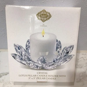 Shannon Crystal By Godinger Crystal Lotus Candle Holder 3" Pillar candle NEW - Picture 1 of 4