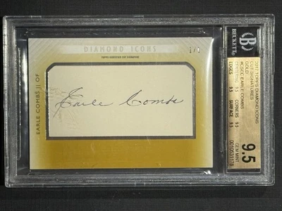 EARLE COMBS 2017 Topps Diamond Icons 1/1 Gold Cut Auto HOF BGS 9.5 GEM MINT - Image 1 of 2