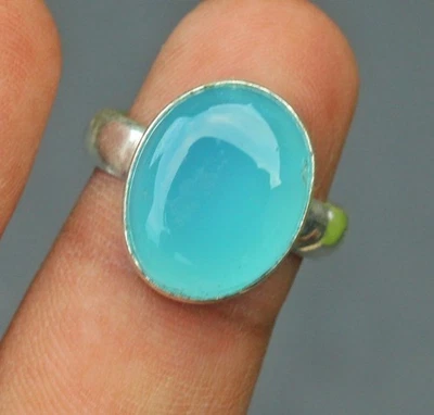 Lab Chalcedony 925 Sterling Silver Band& Statement Ring Handmade Ring All Size - Image 1 of 3