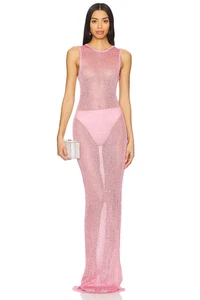Revolve Superdown Alix Maxi Vestido Rosa Lentejuelas Embellecido Tejido Tejido Tejido Slinky XS - Imagen 1 de 10