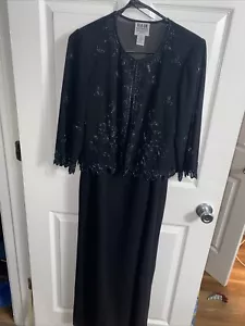 Abito da sera formale R&M Richards taglia 10P nero crepe maxi perline perfette condizioni - Foto 1 di 19