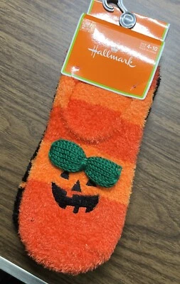 全新 Hallmark 万圣节南瓜和圆点风格袜子 非常柔软 2 对 — 第 1/3 张图片