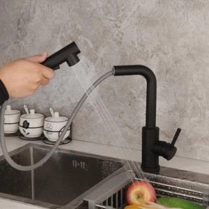 Matte Black Pull Out Kitchen Sink Mixer Faucet Single Handle Deck Mounted Taps - Picture 1 of 12