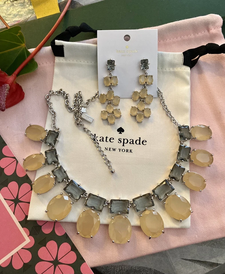 KATE SPADE HANCOCK ПАРК ВОРОТНИК ОЖЕРЕЛЬЕ И СЕРЬГИ ДЫМ СЕРЫЙ СЕРЕБРО - Изображение 1 из 4