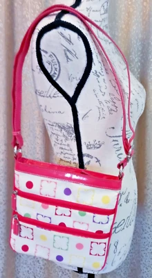Bolso Bandolera Liz Claiborne Rosa Imitación Cuero Borde Bola y Cuadrado Diseño Abstracto Foto 1 de 4