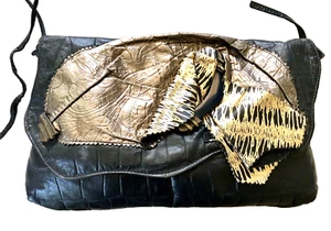 Vintage Artisan Tooled Leather Crossbody Shoulder Bag Purse Metal Accent Designs - Picture 1 of 11