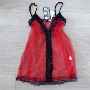 POIZEN INDUSTRIES BLACK / RED BABYDOLL LINGERIE LACE SIZE M/L NWT