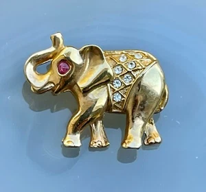 Cute Petite Vintage Gold-Tone Elephant With Rhinestones Pin Brooch ~ 1" x 7/8" - Picture 1 of 4
