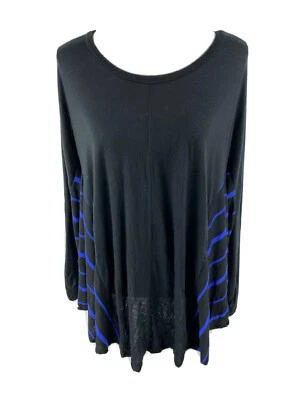 Удобный США размер M в полоску боковая панель блузка туника верхний черный тонкий длинным рукавом - Изображение 1 из 4