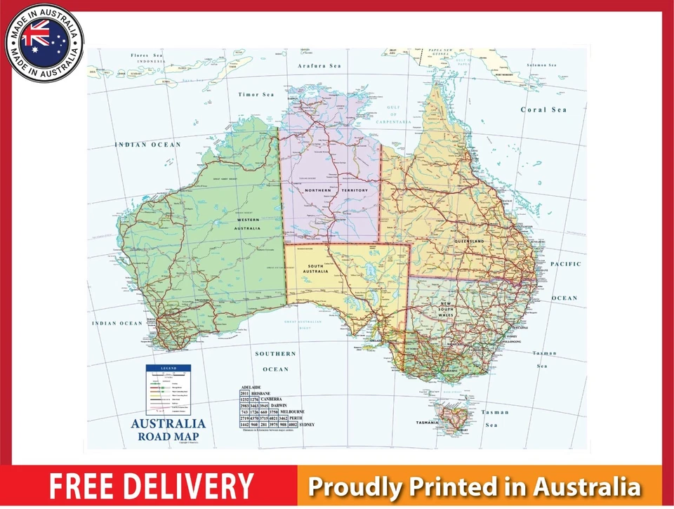 Australia Road map with details  91x61cm poster AU Australian Made - Image 1 of 4