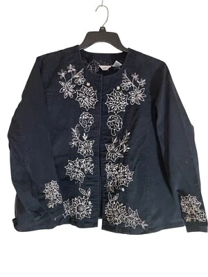 Laura Ashley 女式黑色刺绣装饰夹克,尺寸 2x — 第 1/4 张图片