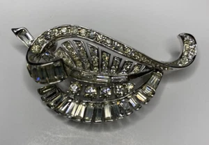 Spilla Marcel Boucher foglia sterling numerata firmata strass testata vintage - Foto 1 di 12