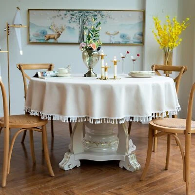 Runde Tischdecke aus Baumwolle und Leinen mit Fransen Beige Durchmesser 180 c... - Bild 1 von 4