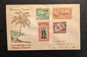 1946 New Zealand Niue Peace Stamps FDC to New York City Overprint - Picture 1 of 2