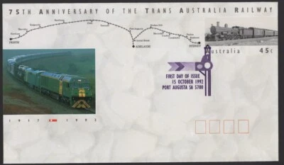 1992 Australia 75th Anniv Trans Australia RAILWAY PSE - image 1 of 2