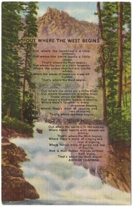 Out Where The West Begins, Arthur Chapman Poem, Vintage 1960 Linen Postcard - Picture 1 of 2