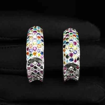 Charming orecchini fatti a mano in argento sterling 925 taglio diamante zaffiro - Immagine 1 di 4