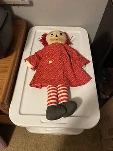 Vintage handmade raggedy ann doll embroidered face I love you heart and red hair - Picture 1 of 6