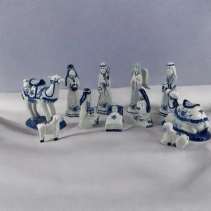 Kurt Adler Delfter blaue Weihnachtskrippe 11 Teile Porzellan Tischplatte - Bild 1 von 24