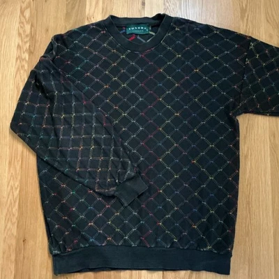 Suéter masculino Tundra Canada M preto multicolorido malha gola redonda aparência vintage - Imagem 1 de 4