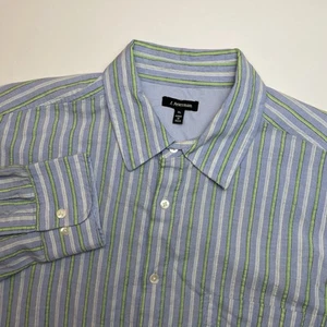 J. Peterman Button Down Shirt Men’s XL Button Up Blue Green Stripe Long Sleeve - Picture 1 of 8
