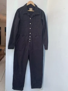 Kate Black Jumpsuit Cotton Blend Button Through UK M - Picture 1 of 8