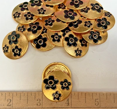 buttons flowers gold brass black metal shank 1"- 25mm 5pcs - Image 1 of 4