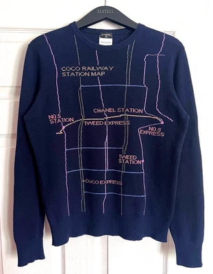 CHANEL Coco Railway Station Crewneck Cashmere Sweater, Unisex Size 44 EU --RARE! - Image 1 of 4
